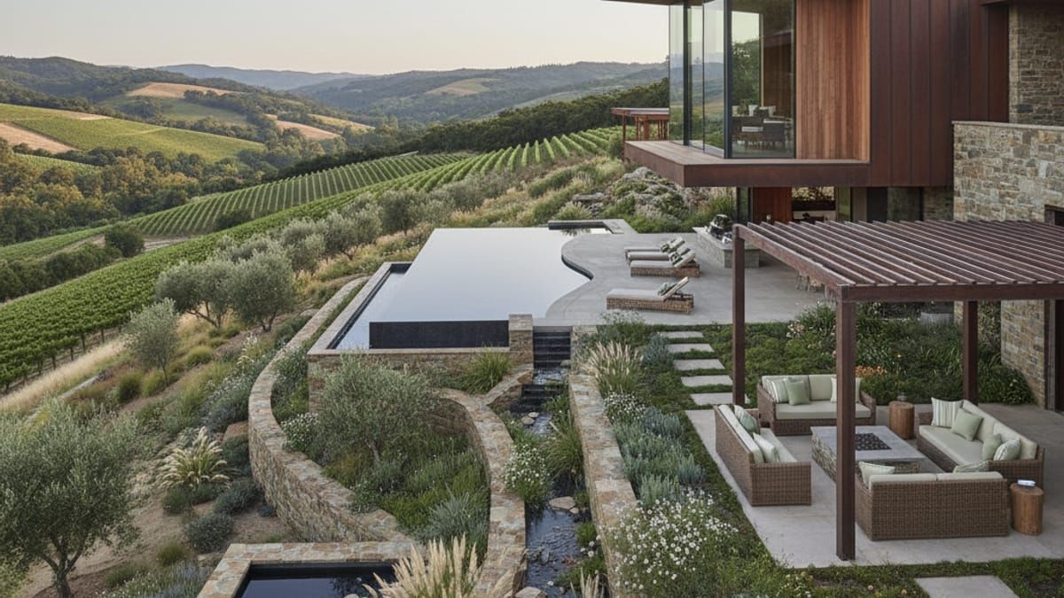 Landscape integration for Sonoma wine country estate