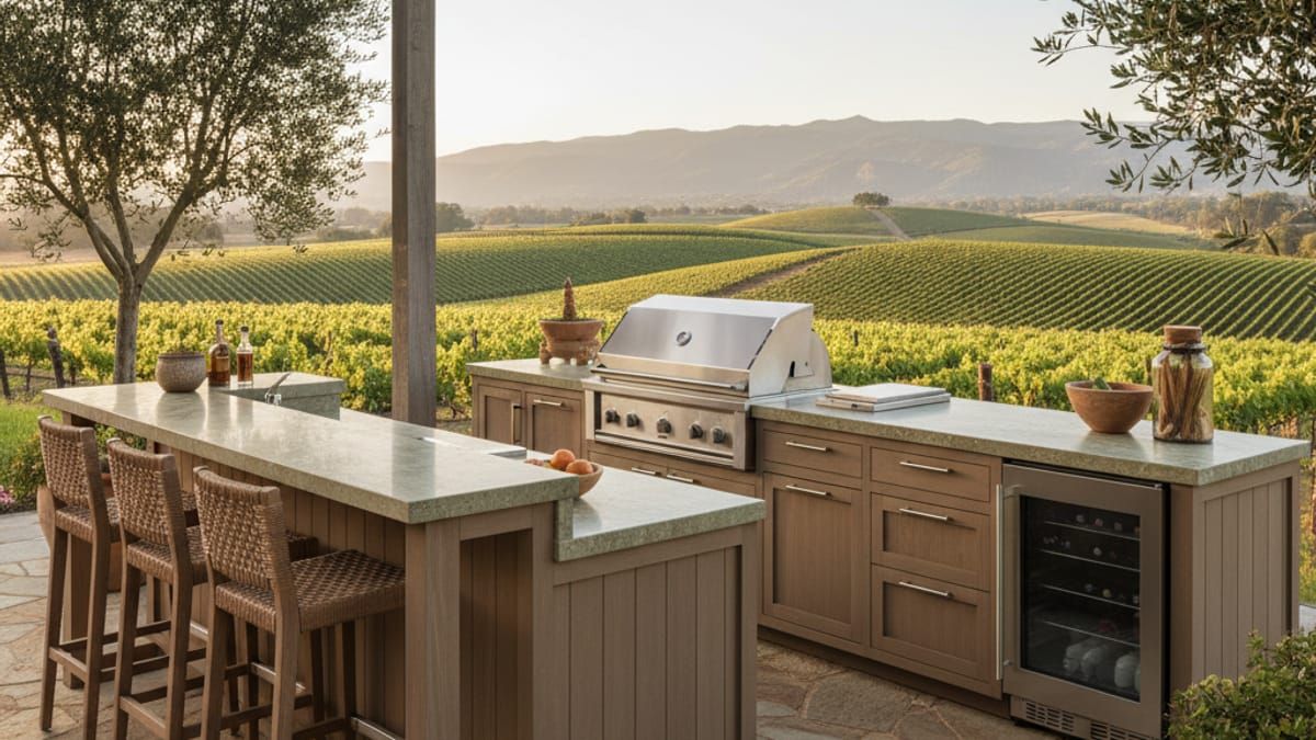 Luxury outdoor kitchen with built-in grill and bar
