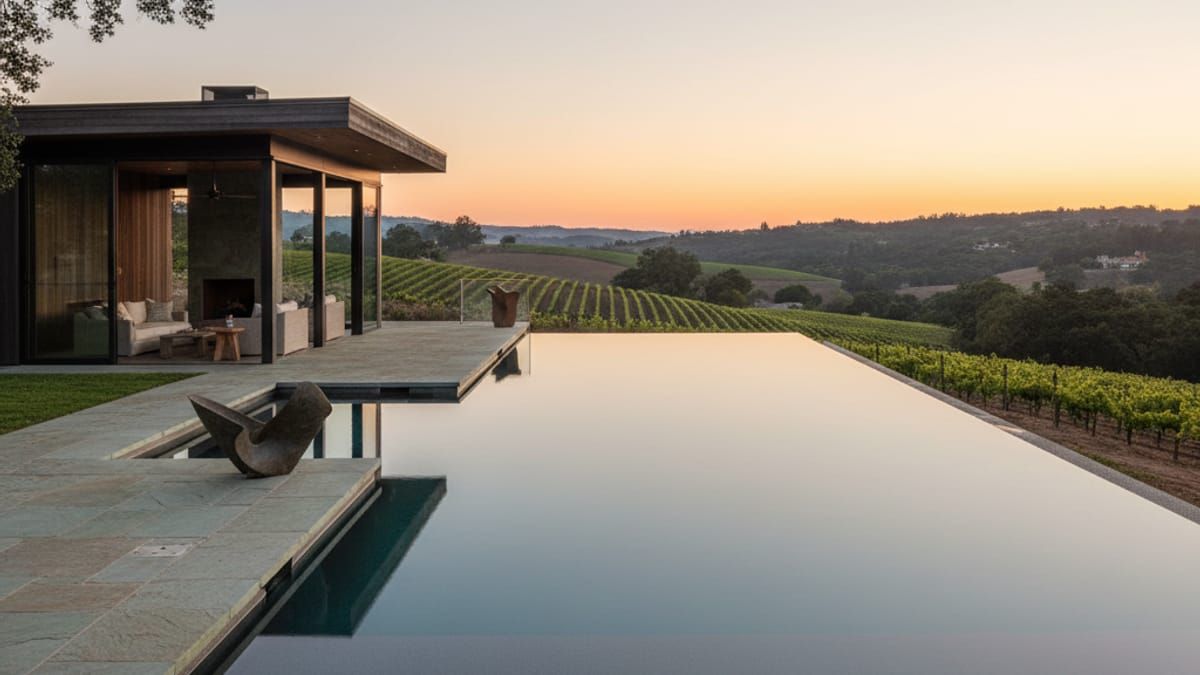 Infinity pool with vineyard views in Sonoma
